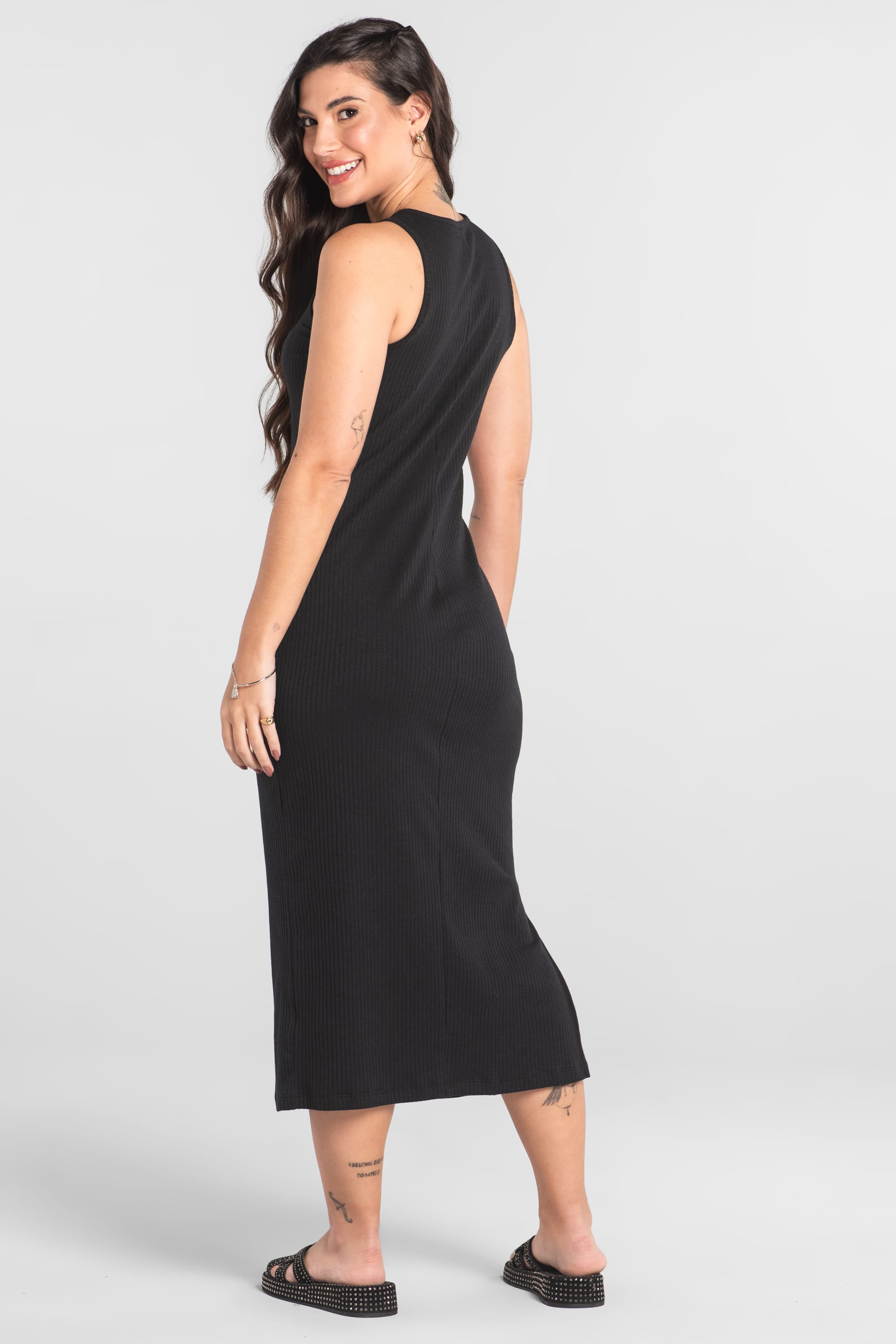 Vestido Regata Adulto em Ribana Canelada (Preto) Just Basic - Imagem 4
